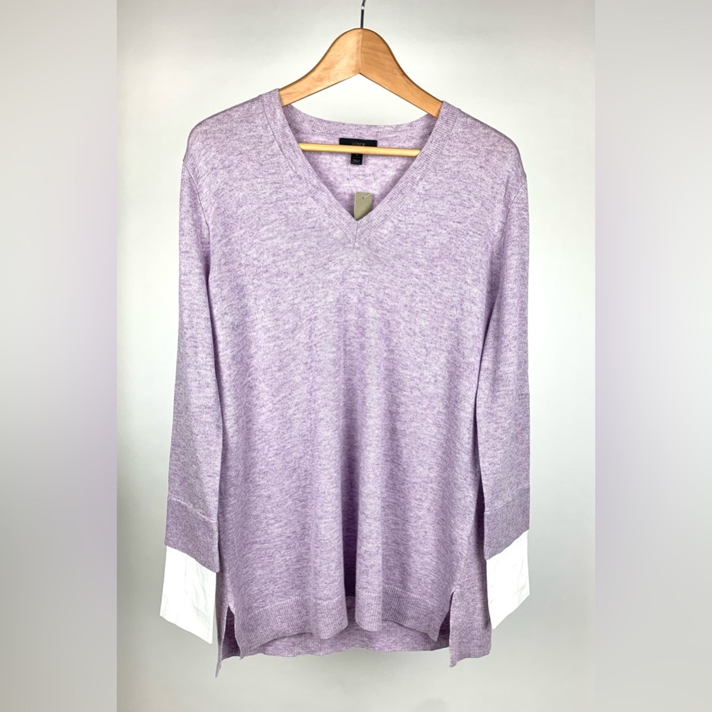 J Crew V Neck Sweater with Built-in Shirt Cuffs.